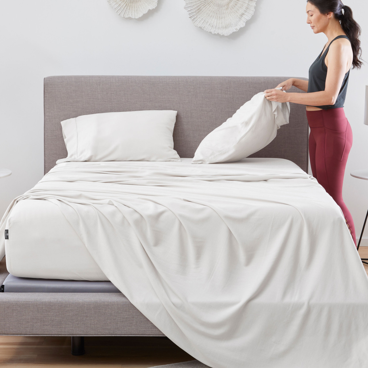 Bedgear®  Hyper-Linen™ Heat Deflecting Bamboo  Linen Sheet Set, Made Bed, Bright White Color