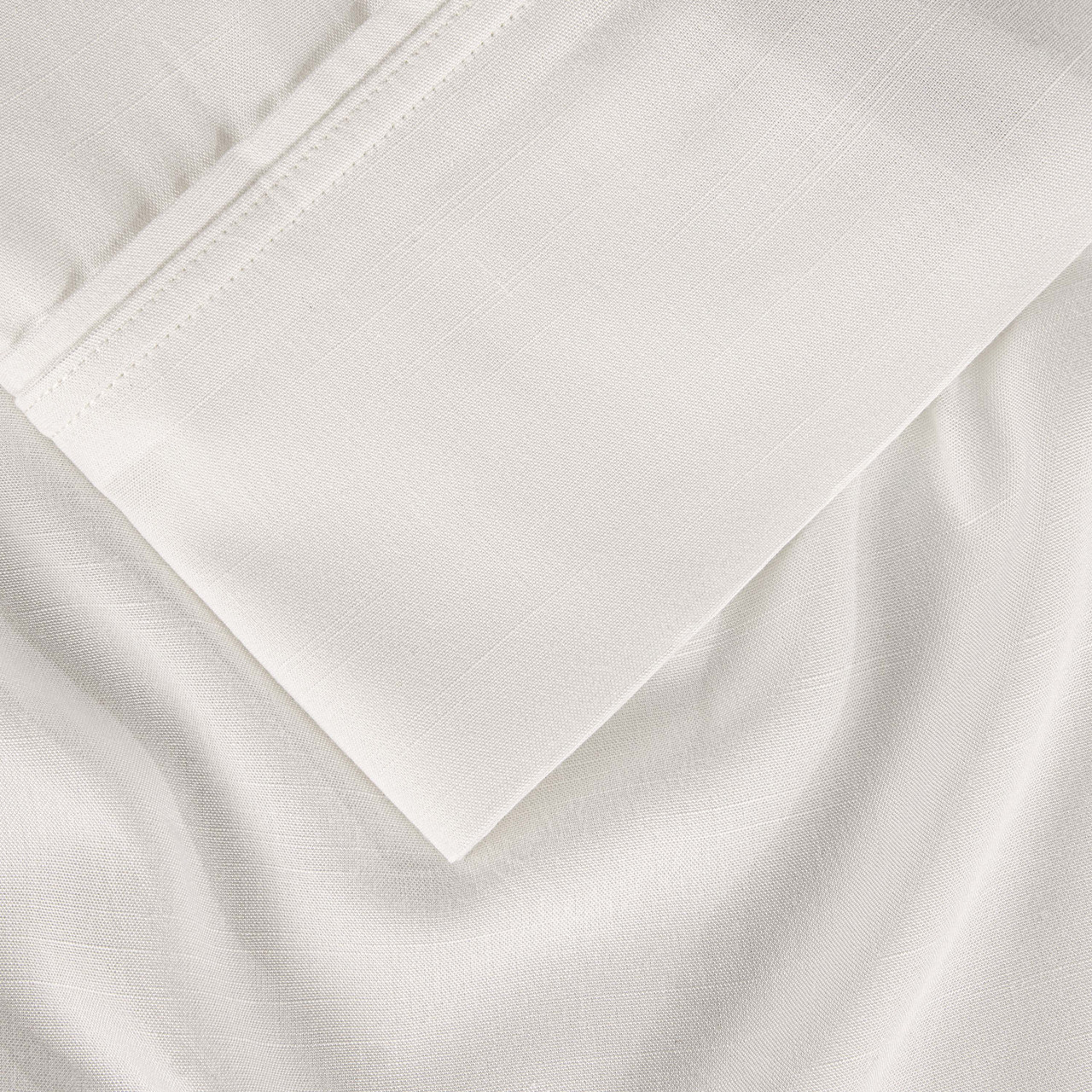Bedgear®  Hyper-Linen™ Heat Deflecting Bamboo  Linen Sheet Set, Flat Sheet, Hem Detail, Bright White Color