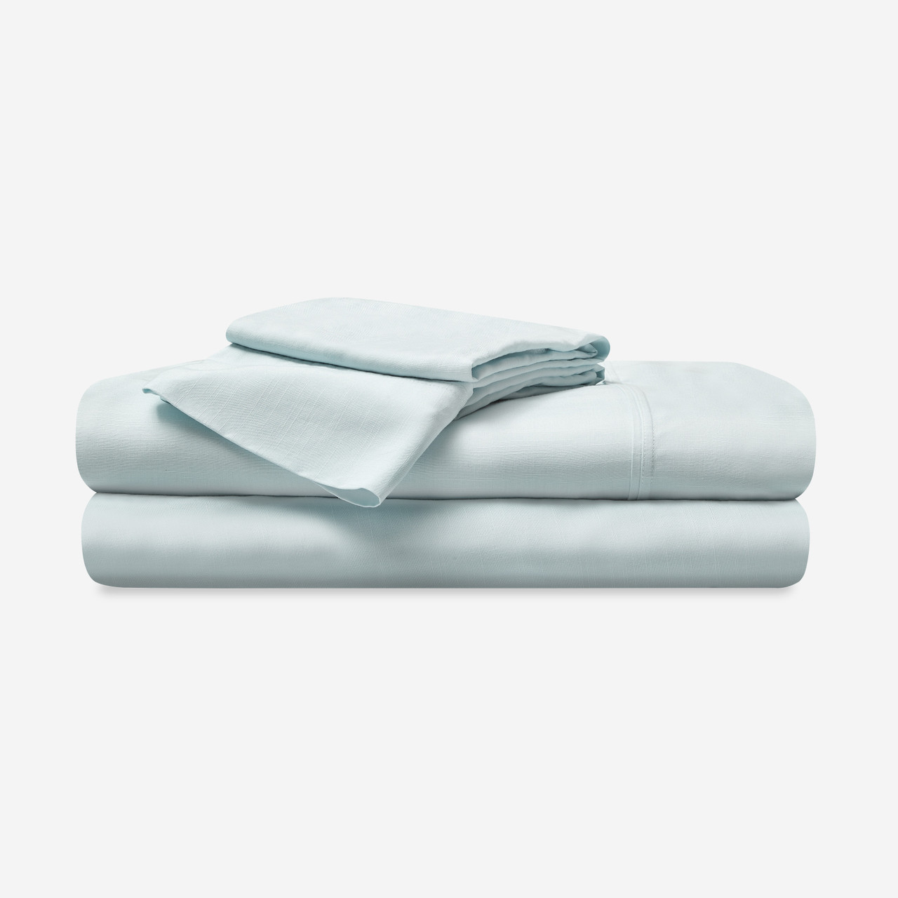 Bedgear®  Hyper-Linen™ Heat Deflecting Bamboo  Linen Sheet Set, Folded & Stacked, Misty Blue Color