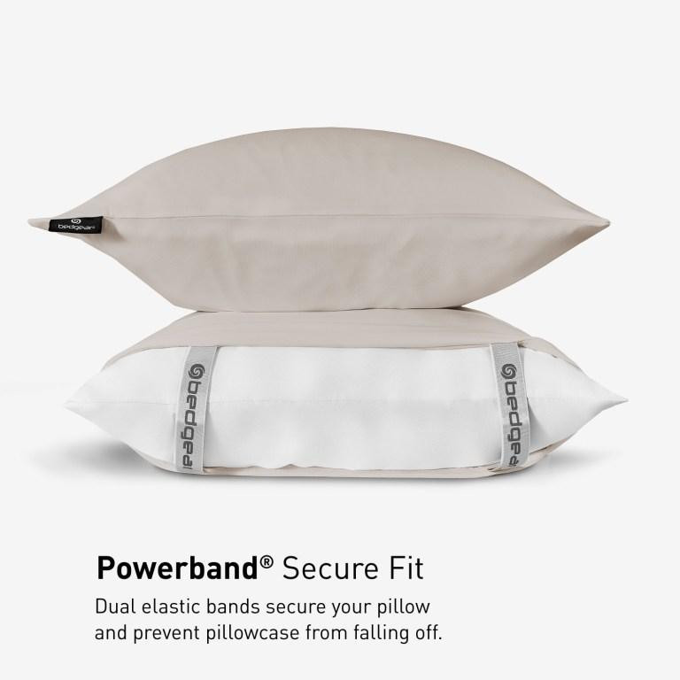 Bedgear® Dri-Tec™ Performance Moisture Wicking Pillowcase With Powerband, Medium Beige Color, upper flex, split head, split top bed sheets