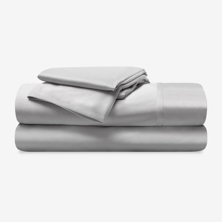 Bedgear® Dri-Tec™ Performance Moisture Wicking Sheet Set, Stacked, Light Grey Color, upper flex, split head, split top bed sheets