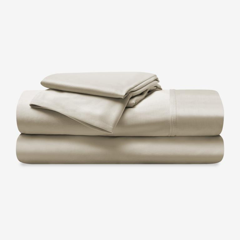Bedgear® Dri-Tec™ Performance Moisture Wicking Sheet Set, Stacked, Medium Beige Color, upper flex, split head, split top bed sheets