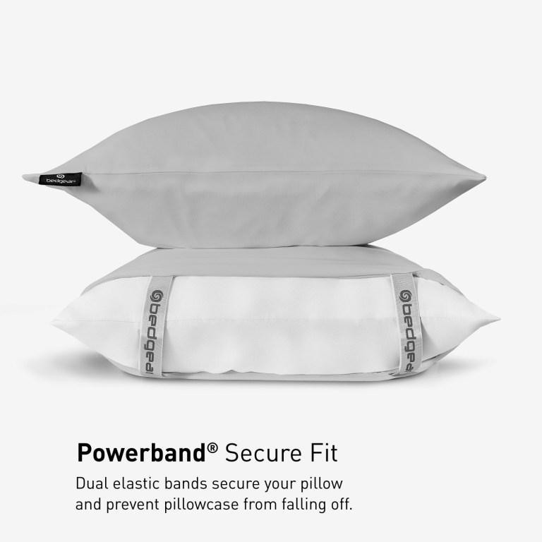 Bedgear® Dri-Tec™ Performance Moisture Wicking Pillowcase With Powerband, Light Grey Color, upper flex, split head, split top bed sheets