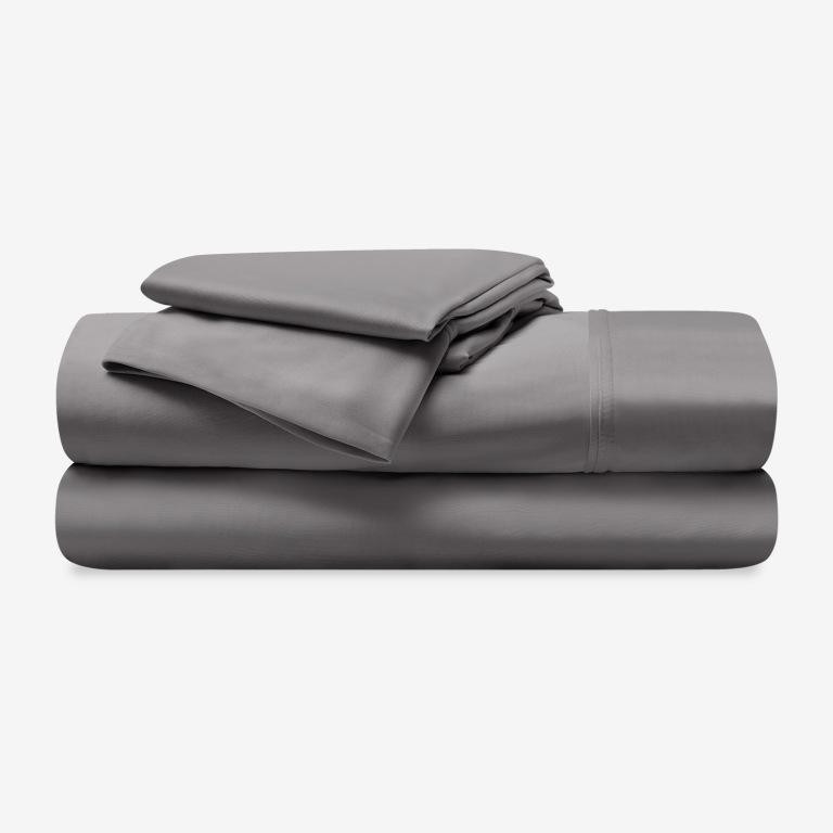 Bedgear® Dri-Tec™ Performance Moisture Wicking Sheet Set, Stacked, Grey Color, upper flex, split head, split top bed sheets