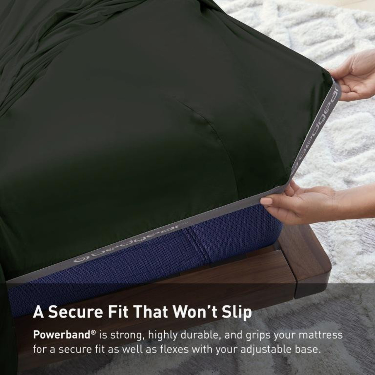 Bedgear® Dri-Tec™ Performance Moisture Wicking Sheets, Powerband Corner Fitted Sheet, Forest Green Color, upper flex, split head, split top bed sheets