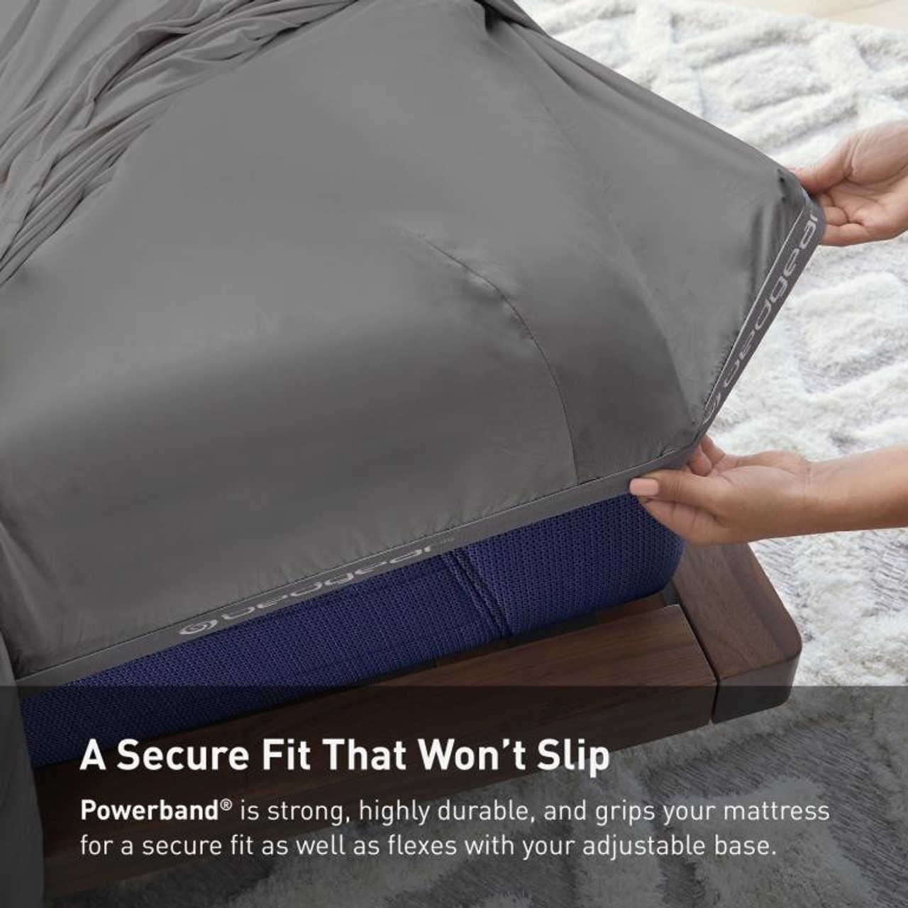Bedgear® Dri-Tec™ Performance Moisture Wicking Sheets, Powerband Corner Fitted Sheet, Grey Color, upper flex, split head, split top bed sheets