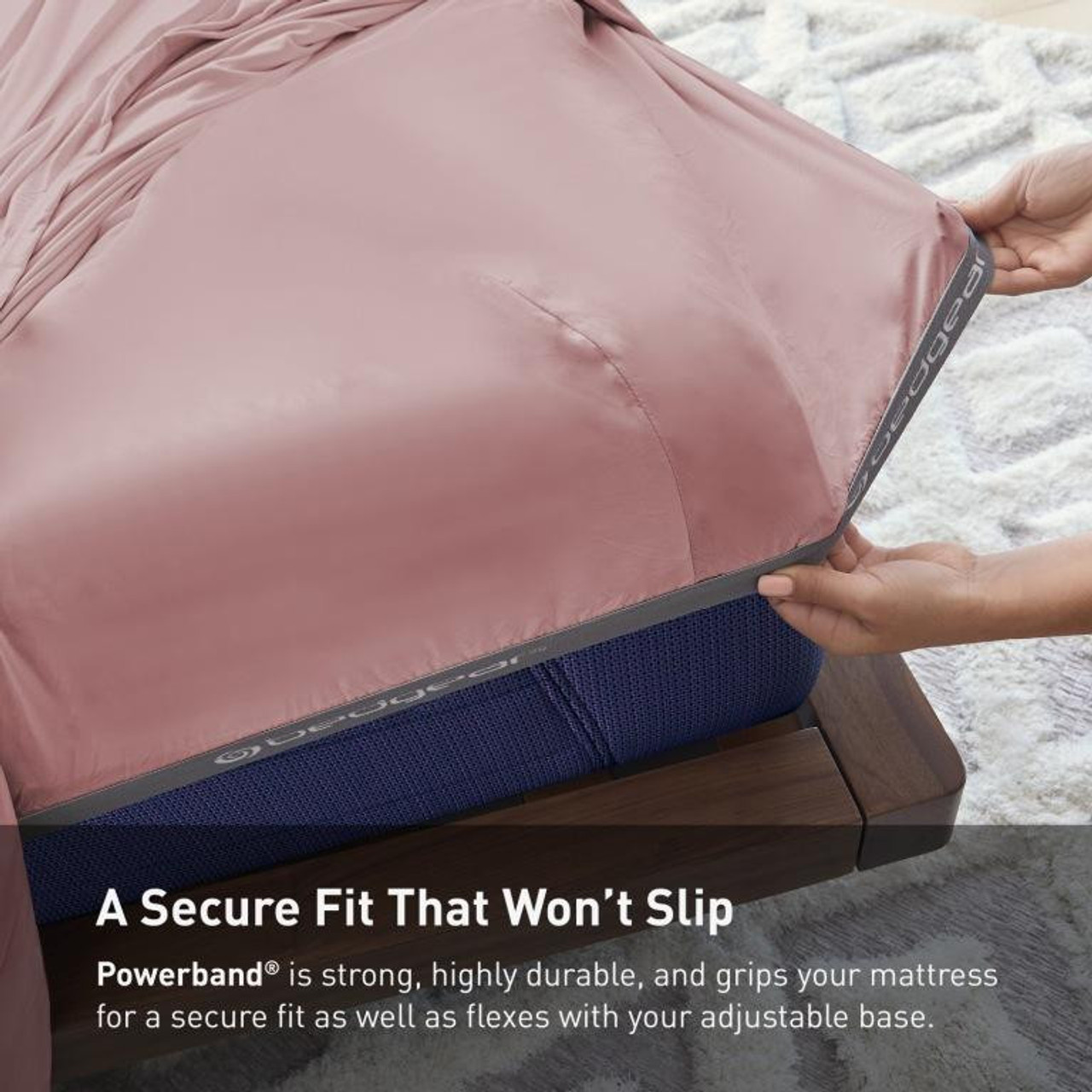 Bedgear® Dri-Tec™ Performance Moisture Wicking Sheets, Powerband Corner Fitted Sheet, Blush Color, upper flex, split head, split top bed sheets