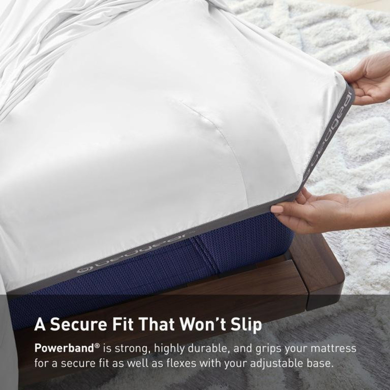 Bedgear® Dri-Tec™ Performance Moisture Wicking Sheets, Powerband Corner Fitted Sheet, Bright White Color, upper flex, split head, split top bed sheets