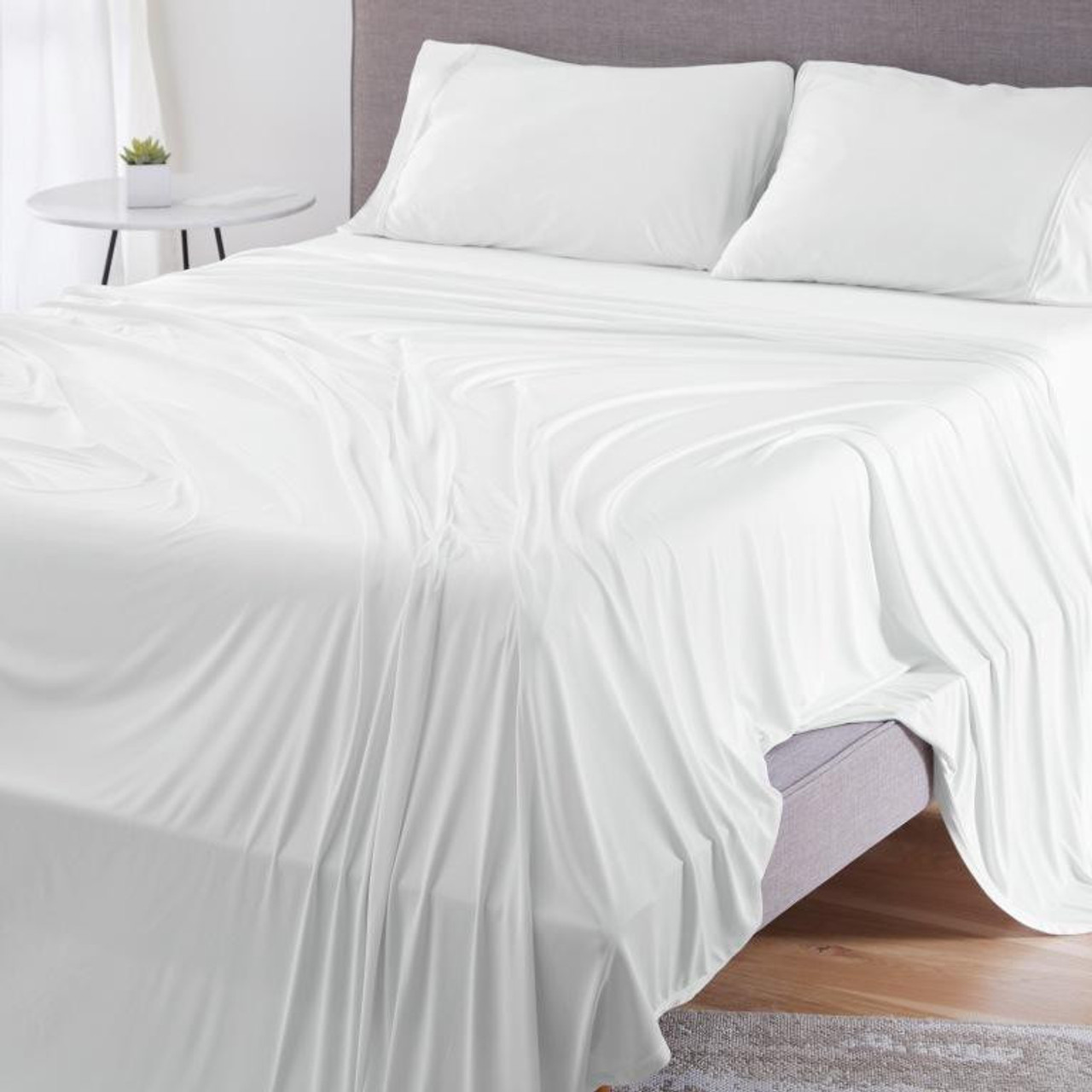 Bedgear® Dri-Tec™ Performance Moisture Wicking Sheet Set On Mattress, Bright White Color, upper flex, split head, split top bed sheets