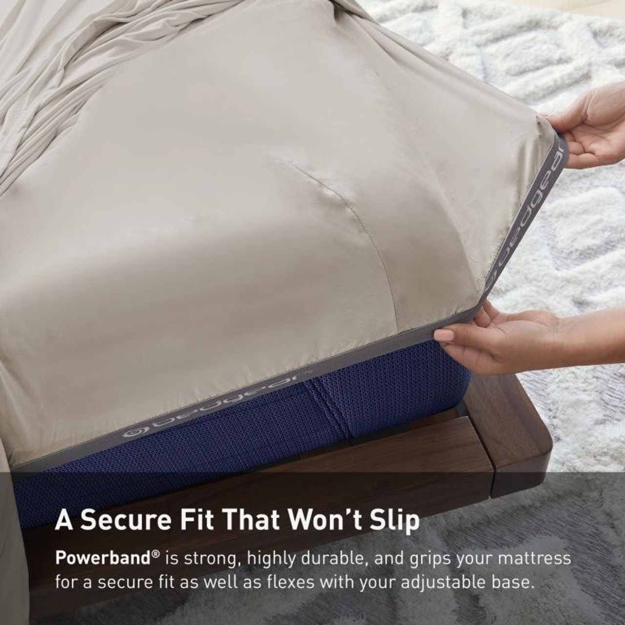 Bedgear® Dri-Tec™ Performance Moisture Wicking Sheets, Powerband Corner Fitted Sheet, Medium Beige Color, upper flex, split head, split top bed sheets