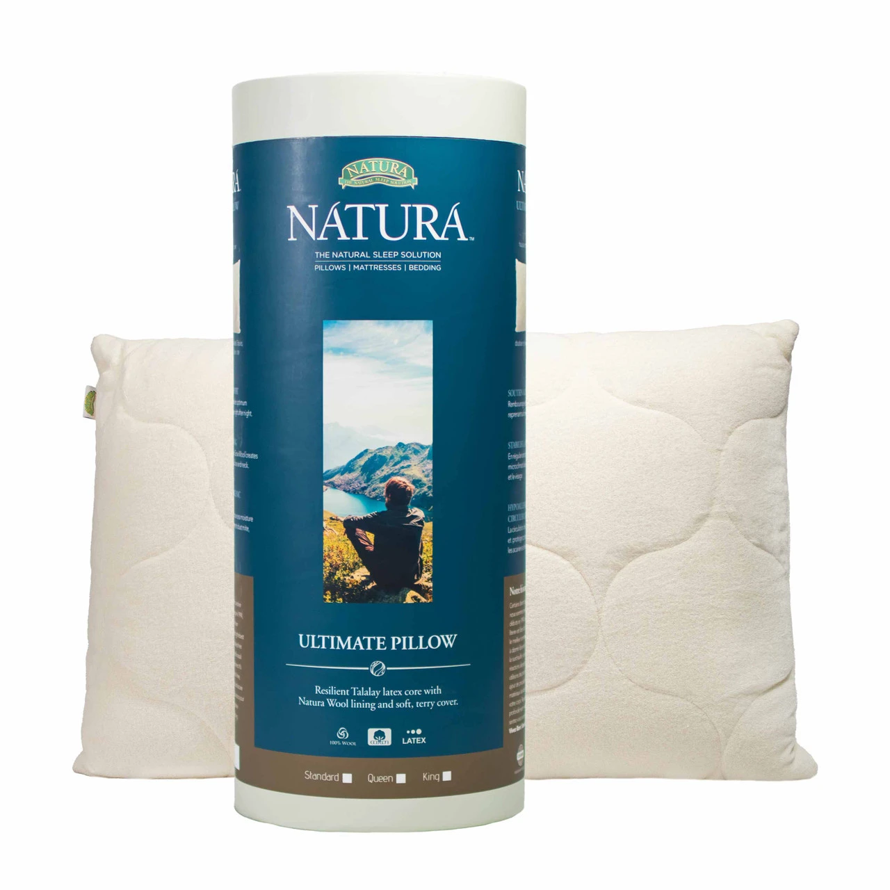 Natura Ultimate Pillow - Talalay Latex With Quilted Wool Cover, Pillow & Packaging, Standard, Queen & King Size