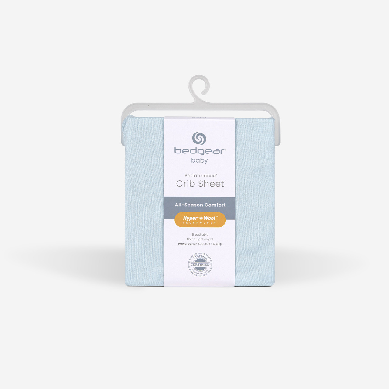 Bedgear Hyper-Wool Technology Performance Wool Crib Sheet, Fitted Sheet, Packaging, Baby Blue