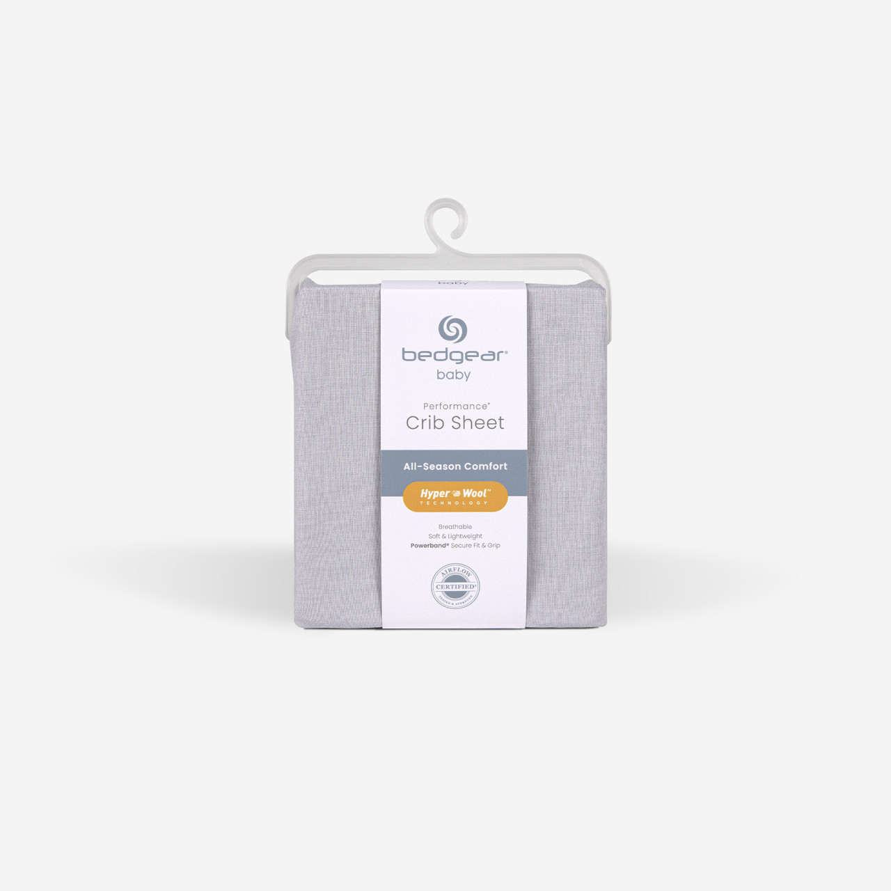 Bedgear Hyper-Wool Technology Performance Wool Crib Sheet, Fitted Sheet, Packaging, Light Grey