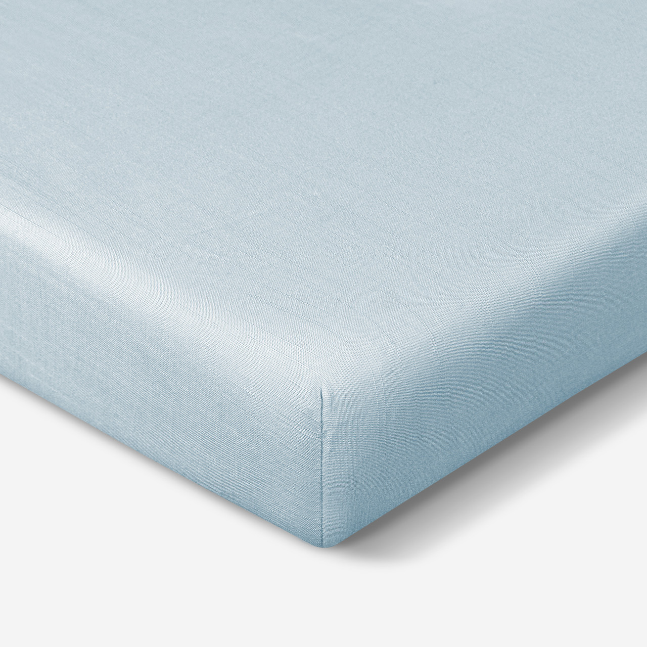 Crib Size - Bedgear Hyper-Linen Bamboo Blend Fitted Sheet On Mattress, Up Close Corner, Baby Blue Color