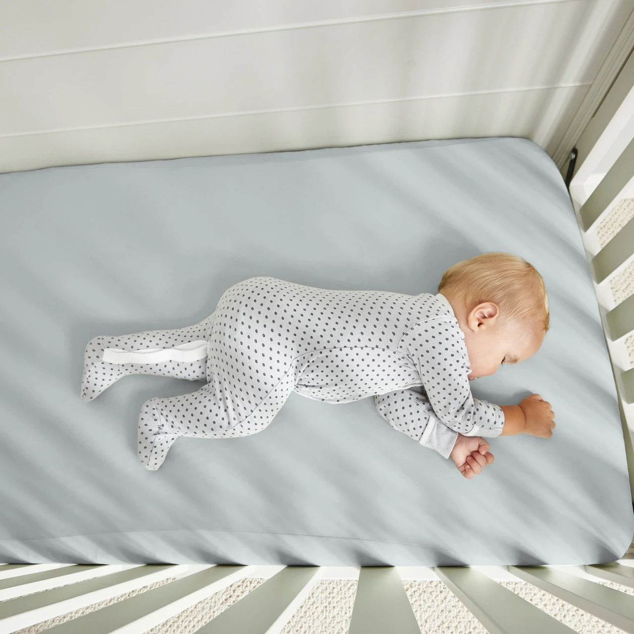 Crib Size - Bedgear Hyper-Linen Bamboo Blend Fitted Sheet Pair, Baby Asleep, Light Green Color