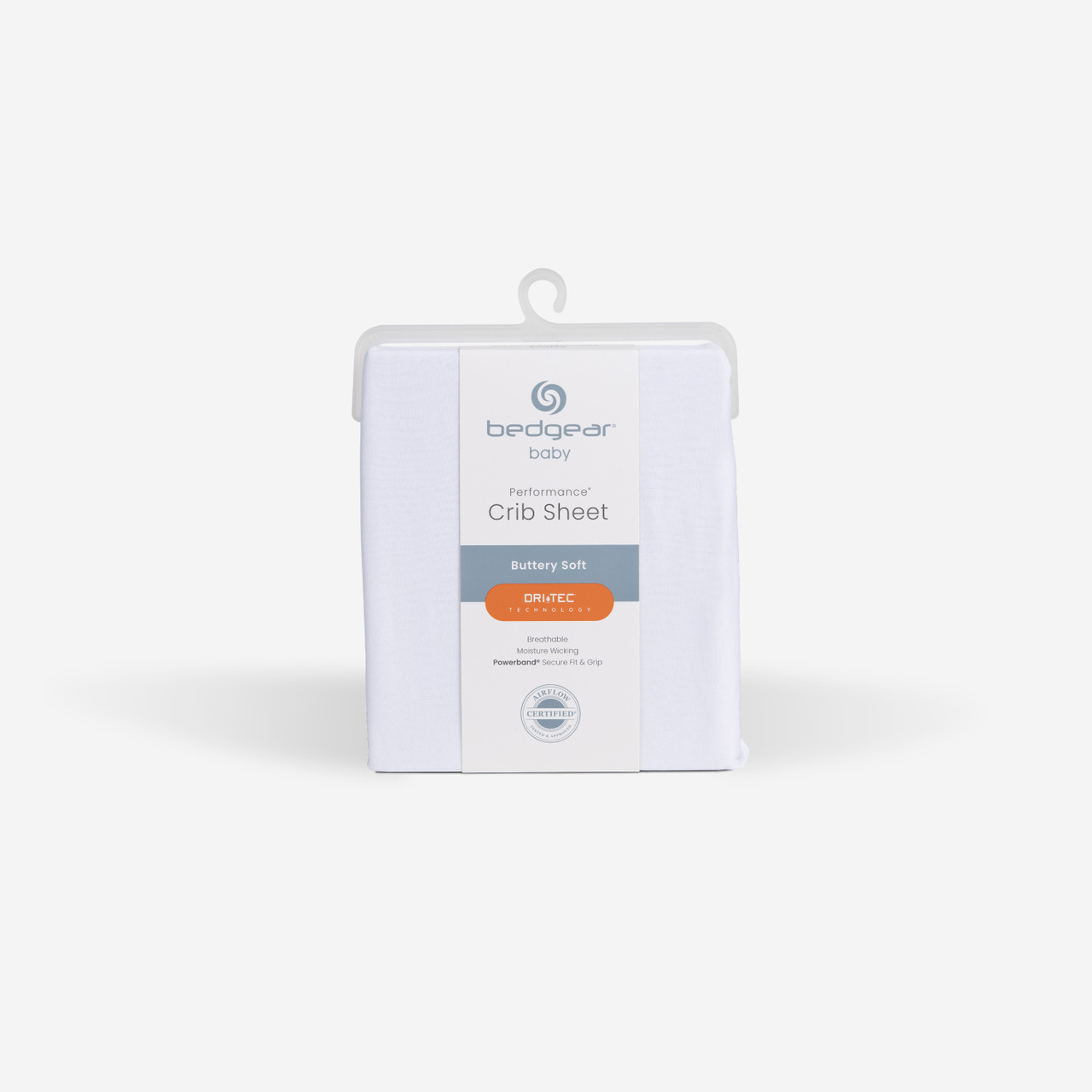 Crib Fitted Sheet Pair - Bedgear Dri-Tec - Moisture Wicking Fitted Sheets by Dri-Tec Technology, Outer Packaging, Bright White Color