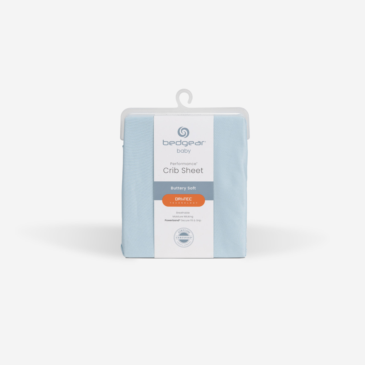 Crib Fitted Sheet Pair - Bedgear Dri-Tec - Moisture Wicking Fitted Sheets by Dri-Tec Technology, Outer Packaging, Baby Blue Color
