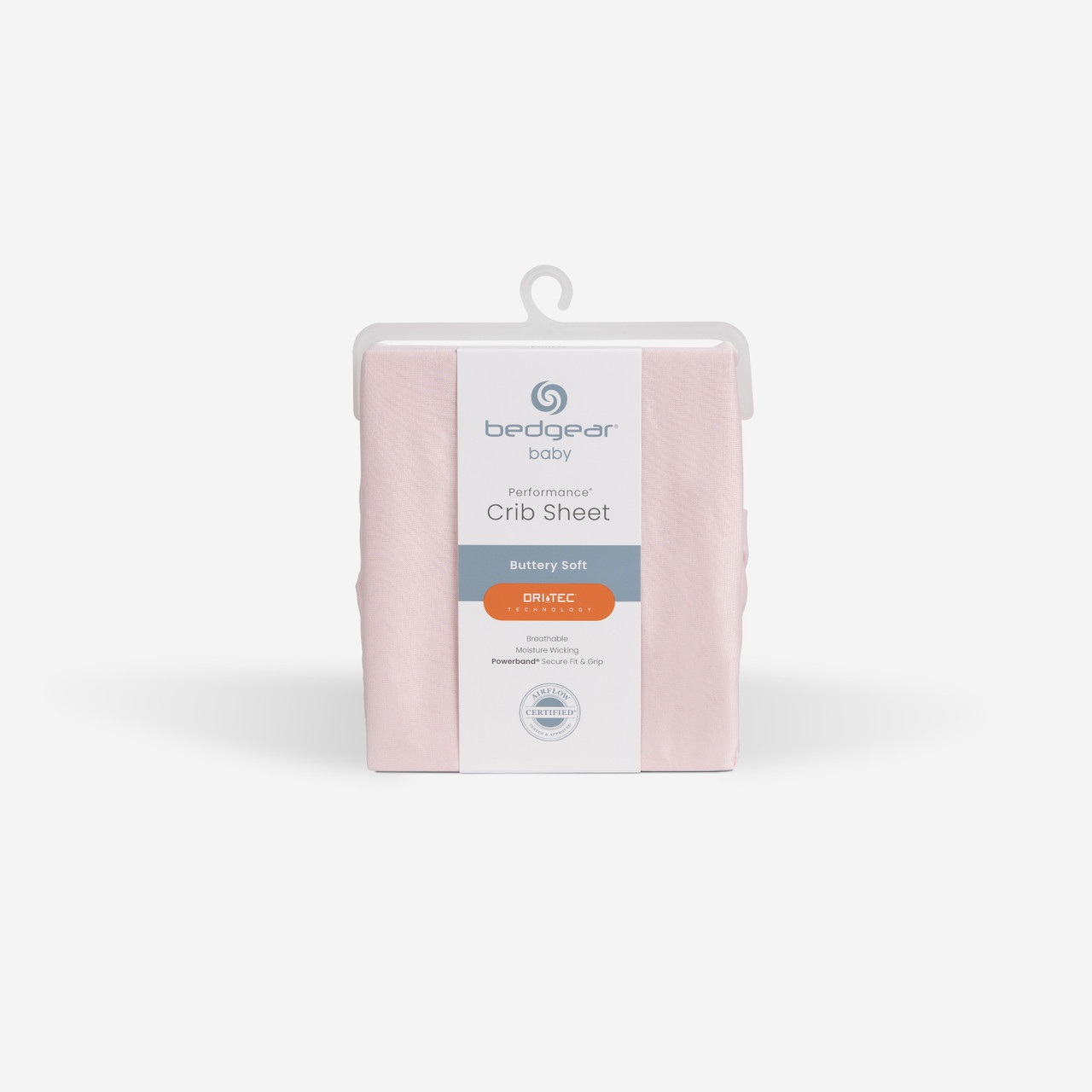 Crib Fitted Sheet Pair - Bedgear Dri-Tec - Moisture Wicking Fitted Sheets by Dri-Tec Technology, Outer Packaging, Light Pink Color