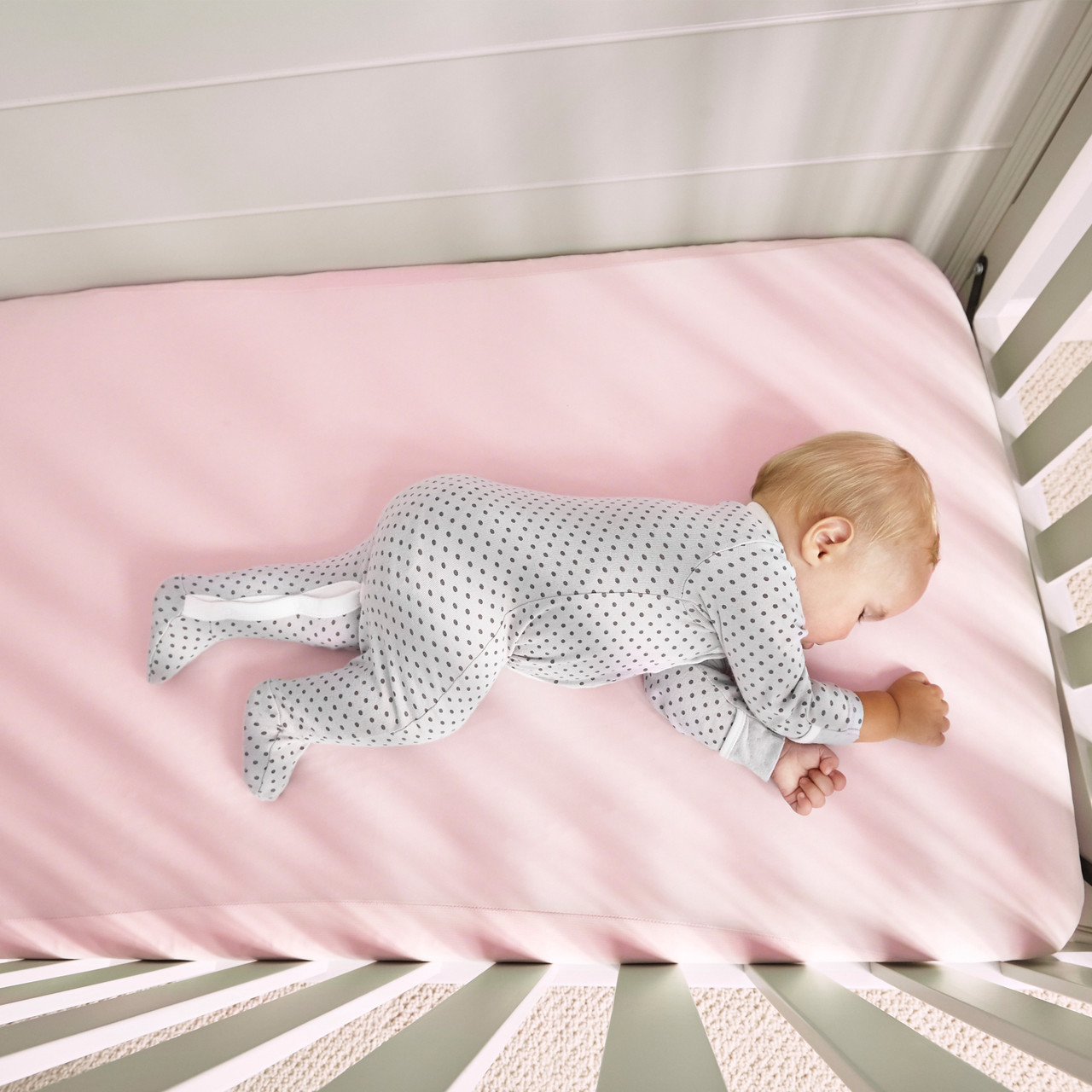 Crib Fitted Sheet Pair - Bedgear Dri-Tec - Moisture Wicking Fitted Sheets by Dri-Tec Technology, Baby Asleep, Light Pink Color
