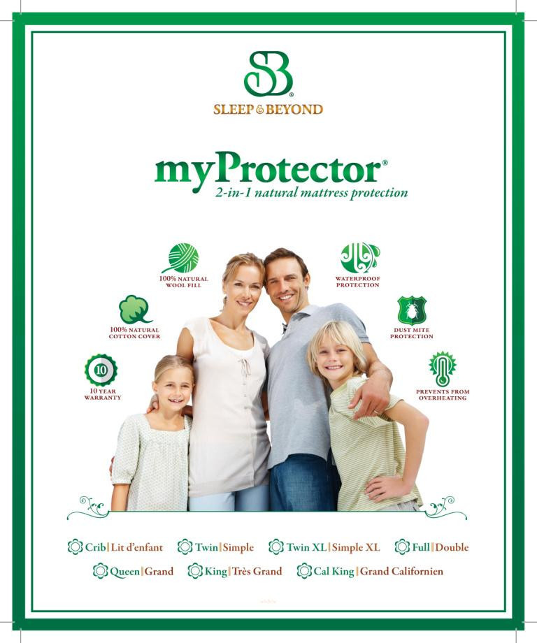 Upper Flex Cal King Sleep & Beyond myProtector™, 2-in-1 ultimate, washable, natural mattress protector closeup package
