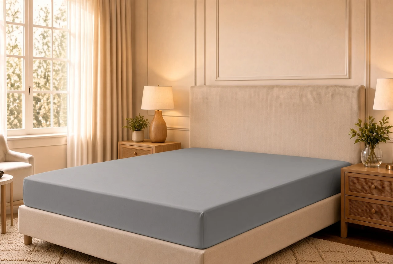 CozyFit 300TC Super Low Profile 6" - 9" 300TC Cotton Sateen Fitted Sheet Only - Made In The U.S.A., steel gray color