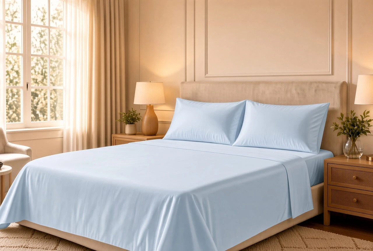 CozyFit 300TC Low Profile 9" - 12" 300TC Cotton Sateen Sheet Set - Made In The U.S.A. sky blue color