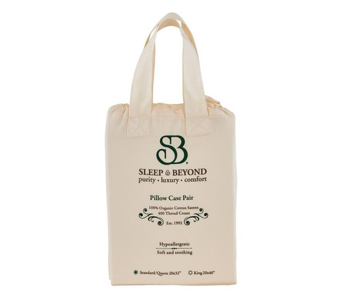 Sleep & Beyond 100% Organic Cotton Pillow Case Set, Standard/Queen Packaging Close Up