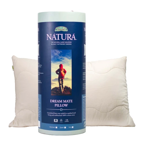 Natura Dream Mate Adjustable Loft Wool Quilted Talalay Latex Pillow, Package & Pillow