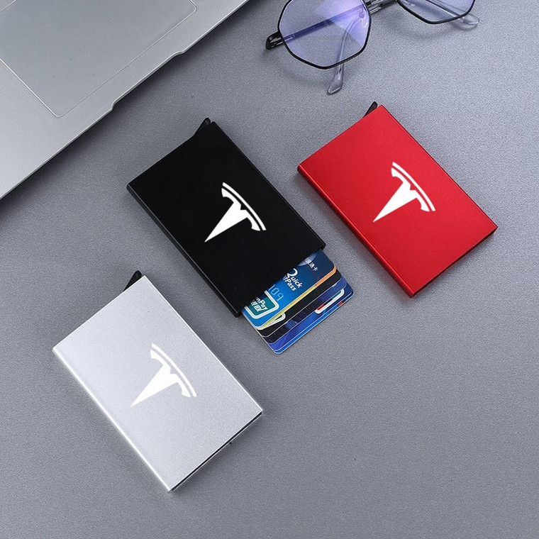 Tesla thin Smart Wallet  ID Card RFID Case Automatic Metal Key card holder