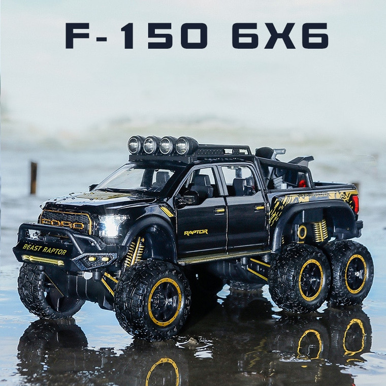 1:32 Ford Raptor F150 Big Wheel Alloy Diecast Car Model With Sound Light Pull Back Car