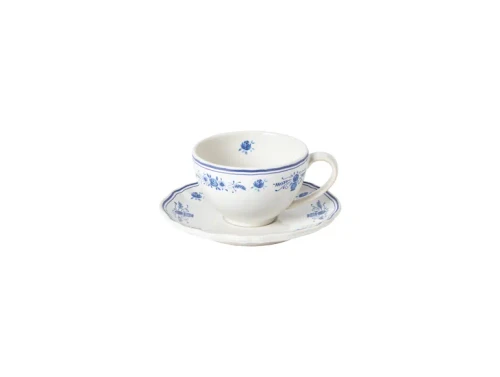 Costa Nova Vila White-Blue Teacup & Saucer - Set of 6