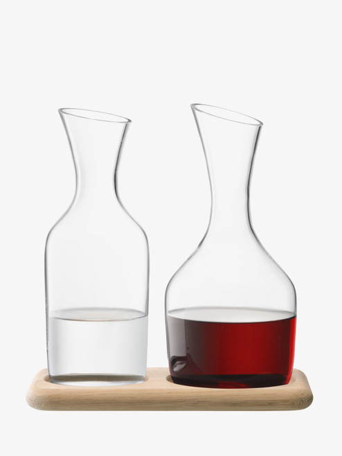 Water & Wine Carafe Set with Oak Base