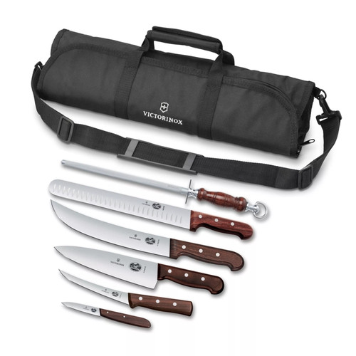 Wood BBQ Cutlery Roll 7-piece Set 
