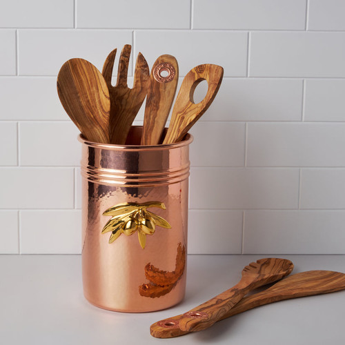 Ruffoni Copper Utensil Holder with 6-piece Olivewood Tool Set