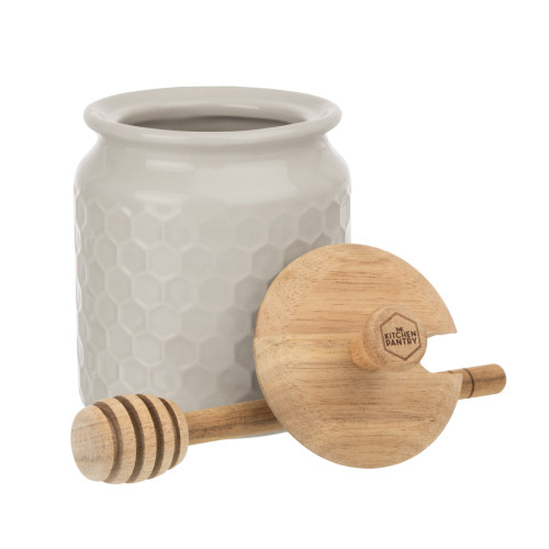 Kitchen Pantry Honey Pot & Dipper Grey