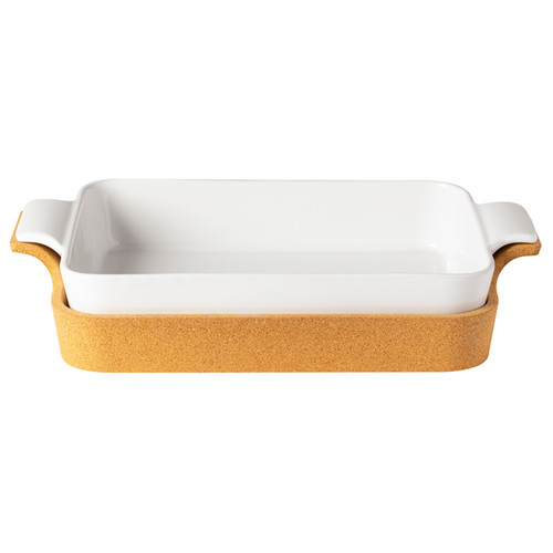 Ensemble White Rectangular Baker with Cork Tray ( 40.6 x 25.8 x H8.6 cm)