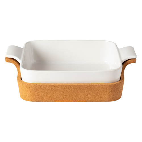 Ensemble White Square Baker with Cork Tray ( 32.5 x 25.2 x H7.9 cm)