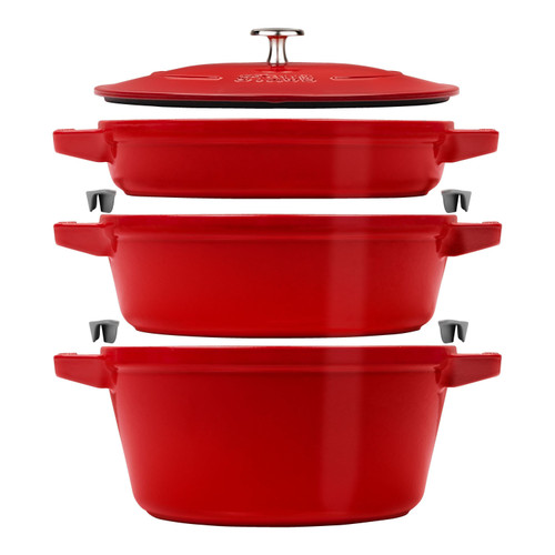 STAUB Stackable Set Stackable Set Medium 4 Piece Cast Iron, Cherry STAUB Stackable Set Stackable Set Medium 4 Piece Cast Iron, Cherry