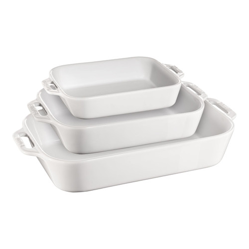 STAUB Ceramique Rectangular Baking Dish Set White 3 Piece STAUB Ceramique Rectangular Baking Dish Set White 3 Piece