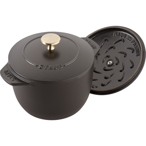 STAUB La Cocotte 1.75 L Cast Iron Round Rice Cocotte, Black