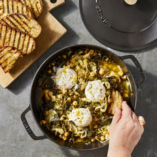 STAUB Braisers 3.7 L Cast Iron Round Saute Pan Chistera, Black
