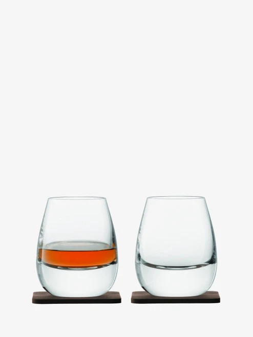 Whisky Arran Tumbler 250ml Clear & Walnut Coaster - set of 2