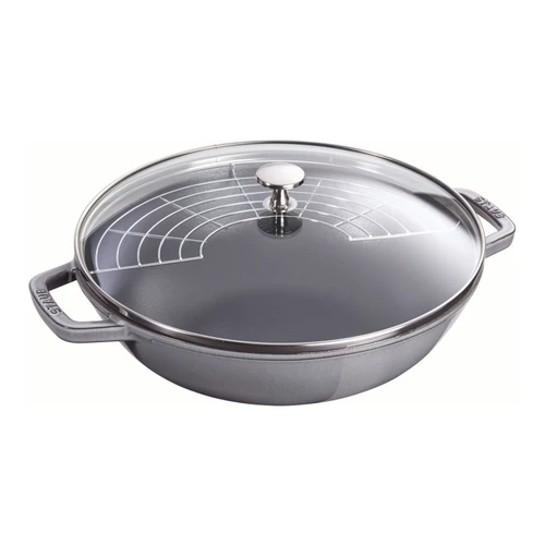 STAUB Specialities 30 cm / 12 inch Cast Iron Wok With Glass Lid, Graphite-Grey