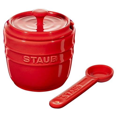 STAUB Ceramique 9 cm Ceramic Round Sugar Bowl, Cherry