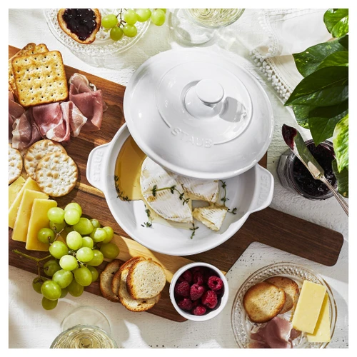 STAUB Ceramique  Ceramic Round Brie Cheese Baker With Lid, Pure-White