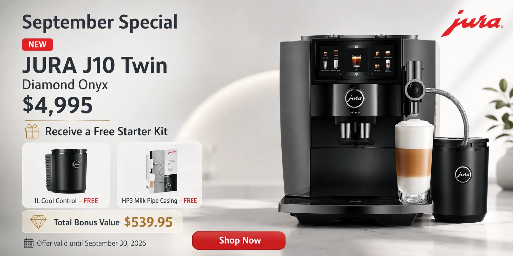 JURA J10 Twin Diamond Onyx September Special with free starter kit