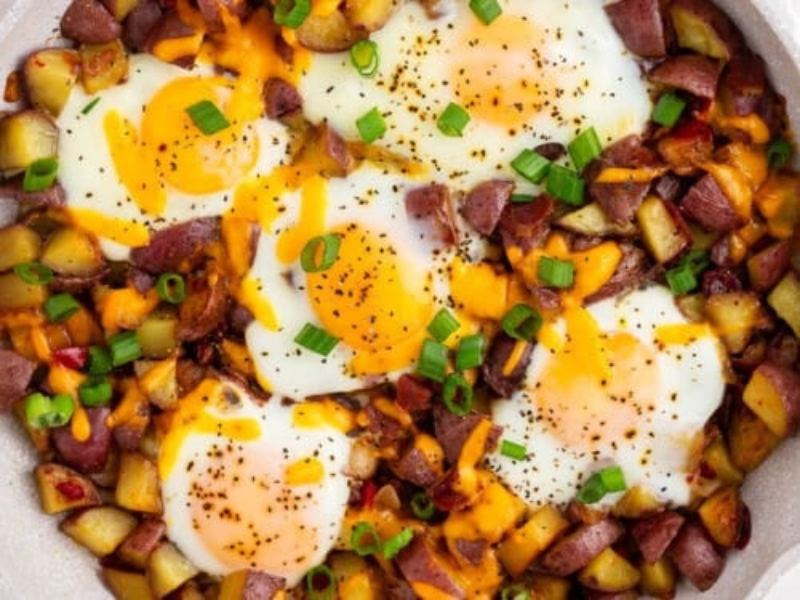 Savoury Breakfast Sauté with Eggs & Crispy Potatoes