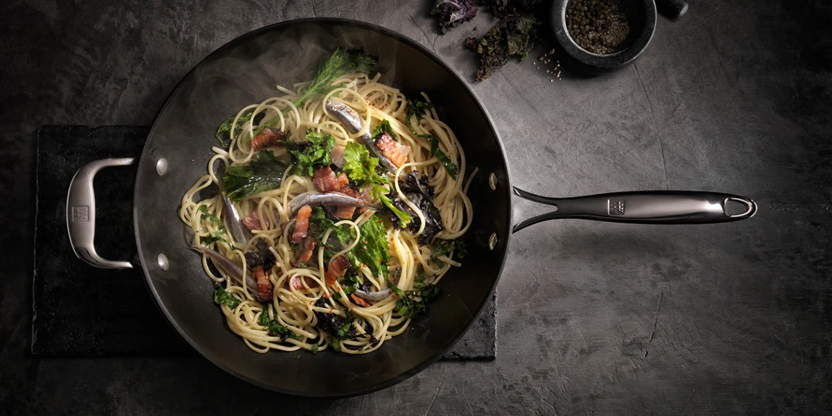 Zwilling Forte Plus cookware with pasta