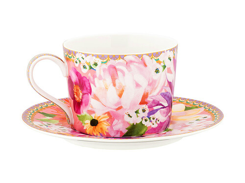 Maxwell & Williams Dahlia Daze Pink Cup & Saucer 240ml - Set of 2