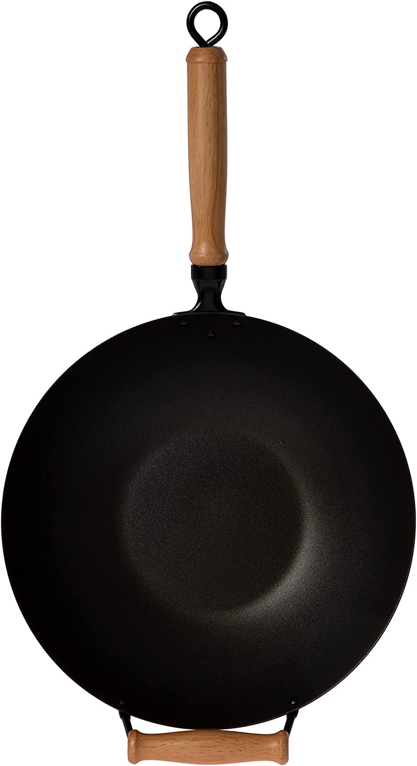 Joyce Chen Professional Series 14-Inch Carbon Steel Excalibur Nonstick Flat  Bottom Wok with Phenolic Handles — Las Cosas Kitchen Shoppe